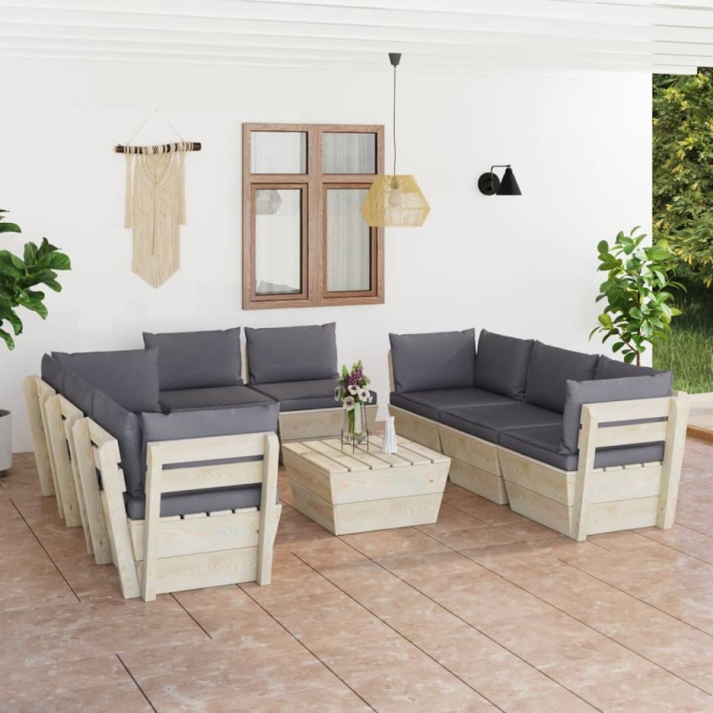 vidaXL Muebles de jardín de palets 9 piezas y cojines madera de abeto vidaXL Muebles de jardín de palets 9 piezas y cojines madera de abeto