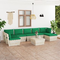 vidaXL Muebles de jardín de palets 8 piezas y cojines madera de abeto 