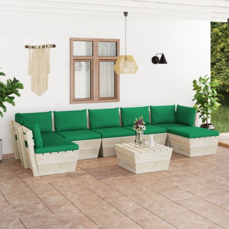 vidaXL Muebles de jardín de palets 8 piezas y cojines madera de abeto 