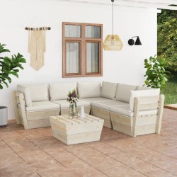 vidaXL Muebles de jardín de palets 6 piezas y cojines madera de abeto 