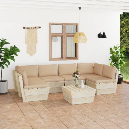 vidaXL Muebles de jardín de palets 7 piezas y cojines madera de abeto 