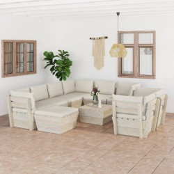 vidaXL Muebles de jardín de palets 10 pzas y cojines madera de abeto 