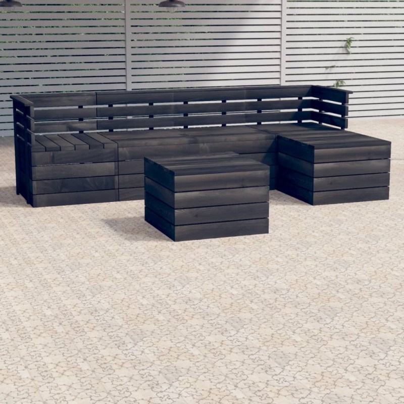 vidaXL Muebles palets de jardín 6 pzas madera maciza pino gris oscuro vidaXL Muebles palets de jardín 6 pzas madera maciza pino gris oscuro