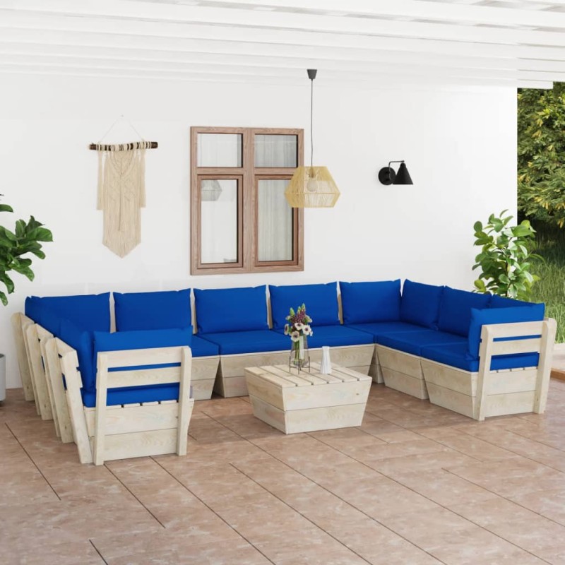 vidaXL Muebles de jardín de palés 10 piezas y cojines madera de abeto vidaXL Muebles de jardín de palés 10 piezas y cojines madera de abeto