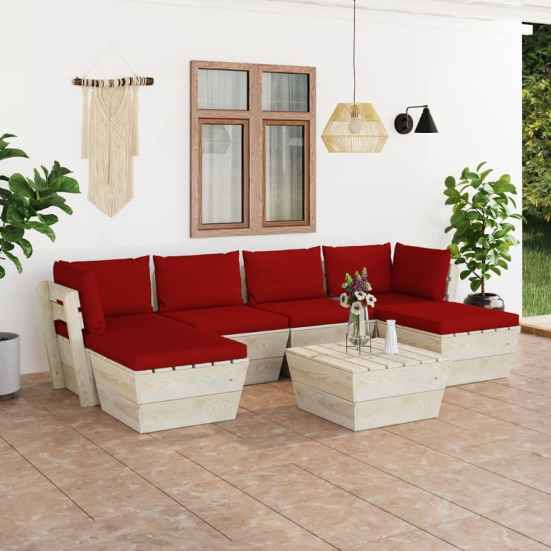vidaXL Muebles de jardín de palets 7 piezas y cojines madera de abeto 