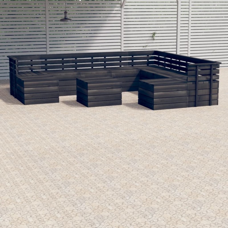 vidaXL Muebles palets de jardín 11 pzas madera maciza pino gris oscuro vidaXL Muebles palets de jardín 11 pzas madera maciza pino gris oscuro