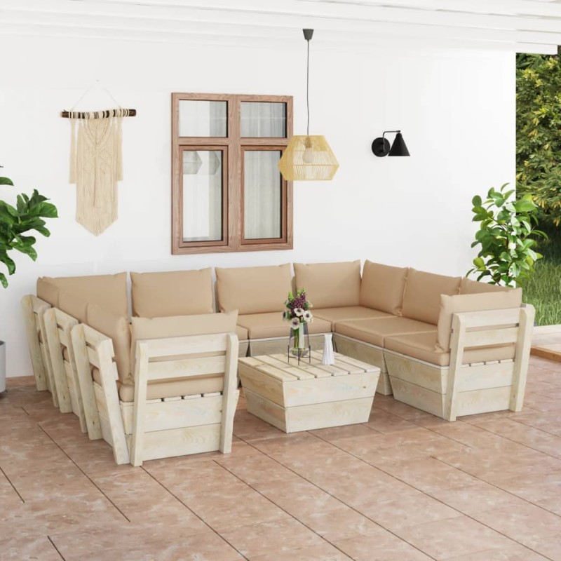 vidaXL Muebles de jardín de palets 9 piezas y cojines madera de abeto vidaXL Muebles de jardín de palets 9 piezas y cojines madera de abeto
