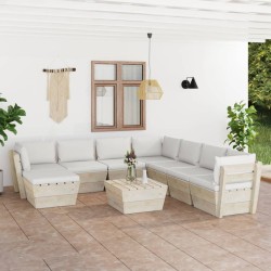 vidaXL Muebles de jardín de palets 9 piezas y cojines madera de abeto 