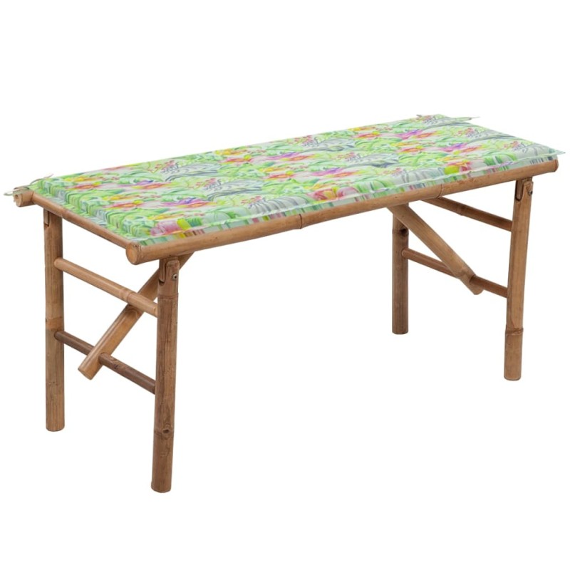 vidaXL Banco de jardín plegable con cojín bambú 118 cm vidaXL Banco de jardín plegable con cojín bambú 118 cm
