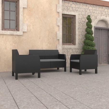 vidaXL Set de muebles jardín 3 piezas cojines PP ratán gris antracita