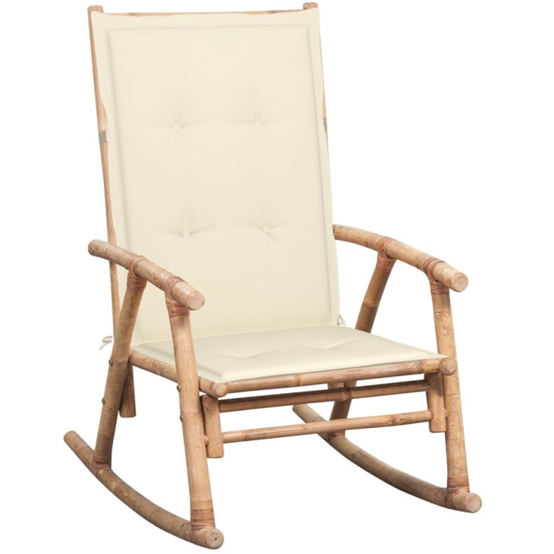 vidaXL Silla mecedora con cojín bambú