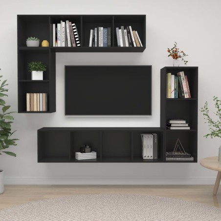 vidaXL Set de muebles para TV 4 piezas madera contrachapada negro
