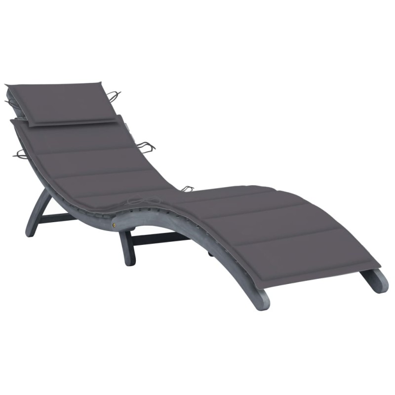 vidaXL Tumbona con cojín madera maciza de acacia gris vidaXL Tumbona con cojín madera maciza de acacia gris