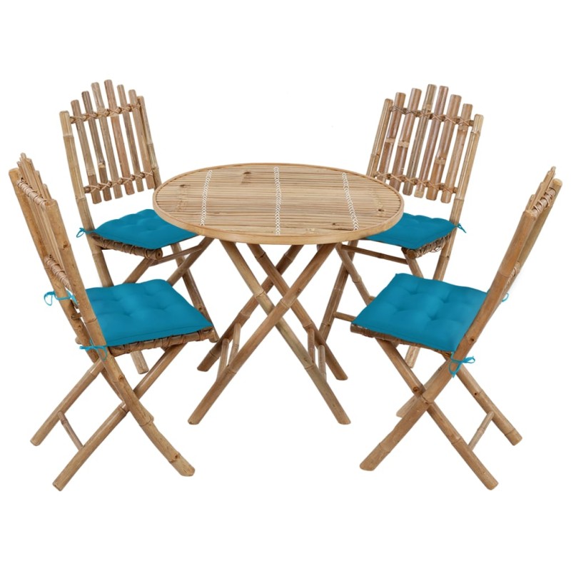 vidaXL Set de comedor de jardín plegable con cojines 5 piezas bambú vidaXL Set de comedor de jardín plegable con cojines 5 piezas bambú