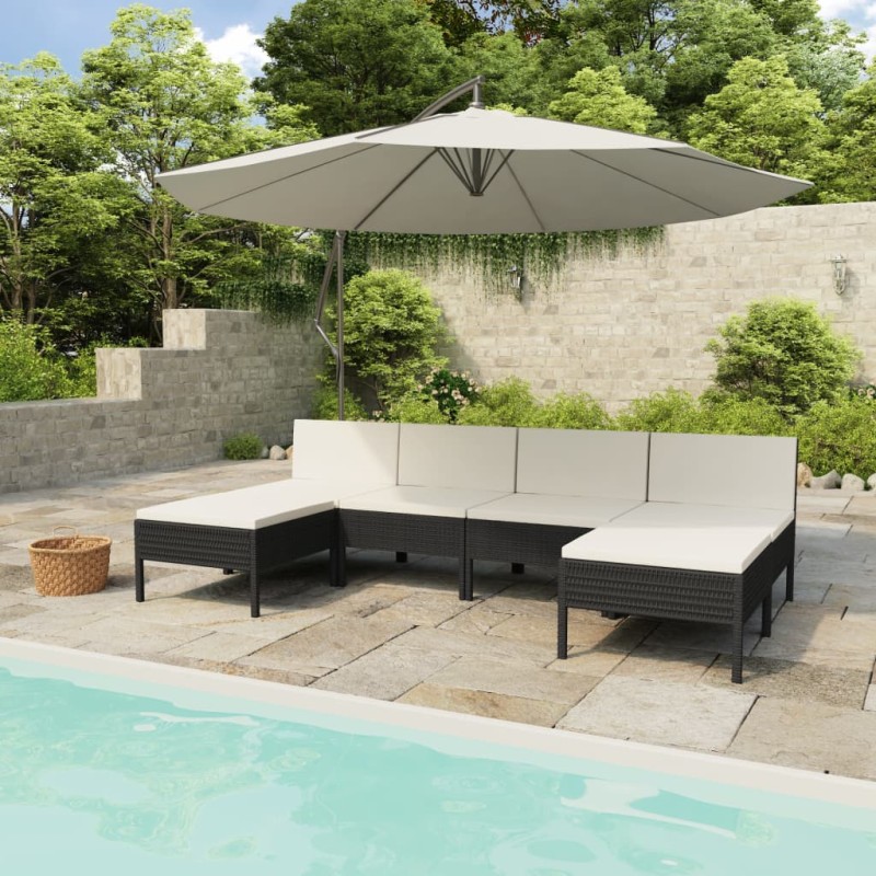 vidaXL Set muebles de jardín 6 piezas y cojines ratán sintético negro