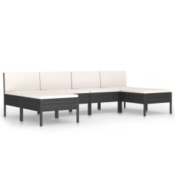 vidaXL Set muebles de jardín 6 piezas y cojines ratán sintético negro