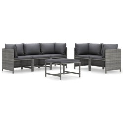 vidaXL Set de muebles de jardín 6 pzas y cojines ratán sintético gris