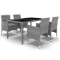 vidaXL Set de comedor de jardín 5 pzas ratán sintético vidrio gris vidaXL Set de comedor de jardín 5 pzas ratán sintético vidrio gris