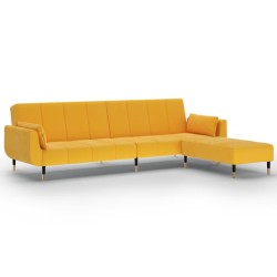 vidaXL Sofá cama 2 plazas reposapiés y dos cojines terciopelo amarillo