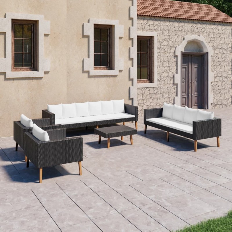 vidaXL Set de muebles de jardín 5 pzas y cojines ratán sintético negro vidaXL Set de muebles de jardín 5 pzas y cojines ratán sintético negro