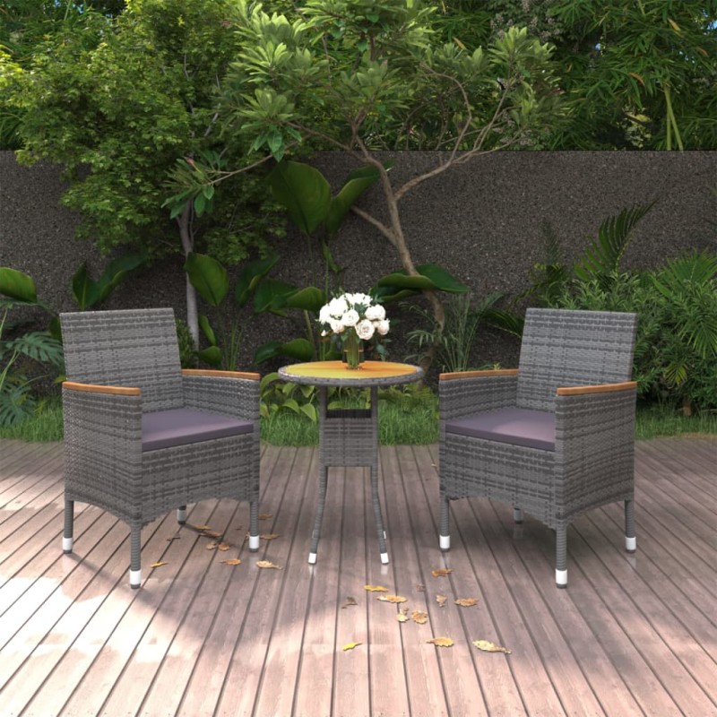 vidaXL Juego de comedor de jardín 3 piezas ratán sintético gris vidaXL Juego de comedor de jardín 3 piezas ratán sintético gris