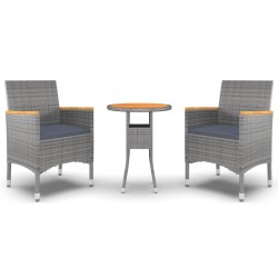 vidaXL Juego de comedor de jardín 3 piezas ratán sintético gris