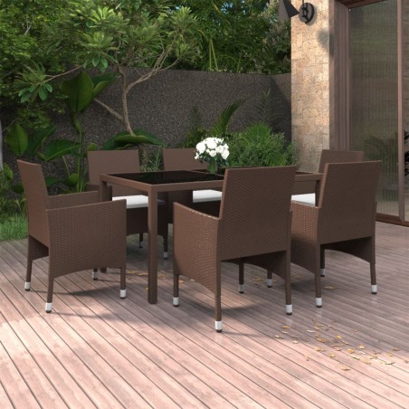 vidaXL Set de comedor de jardín 7 pzas ratán sintético vidrio marrón