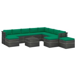 vidaXL Muebles de palets de jardín 12 pzas cojines madera maciza pino