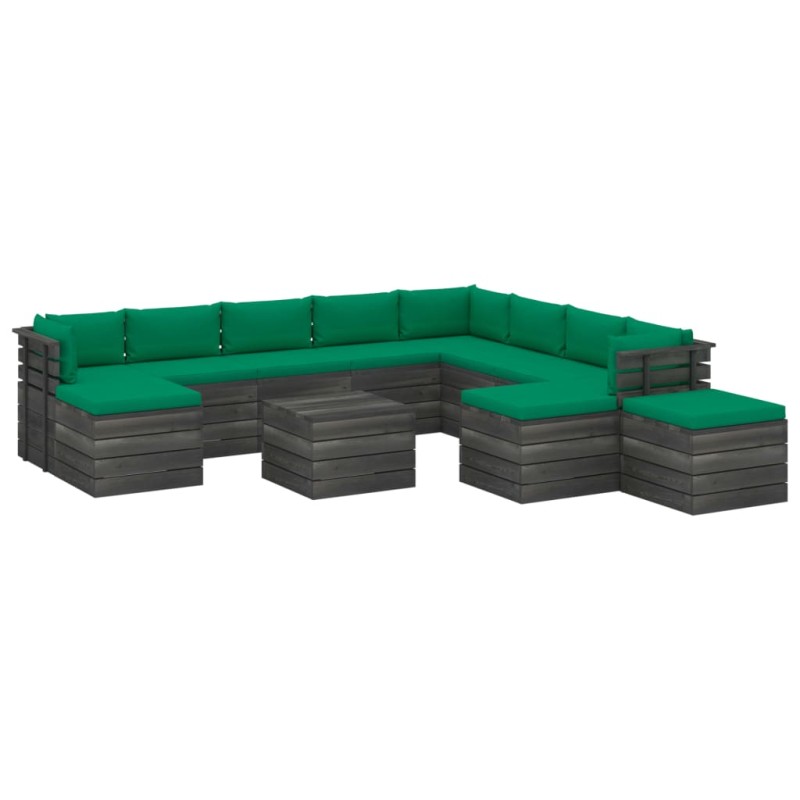 vidaXL Muebles de palets de jardín 12 pzas cojines madera maciza pino vidaXL Muebles de palets de jardín 12 pzas cojines madera maciza pino
