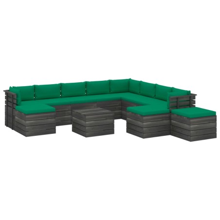 vidaXL Muebles de palets de jardín 12 pzas cojines madera maciza pino
