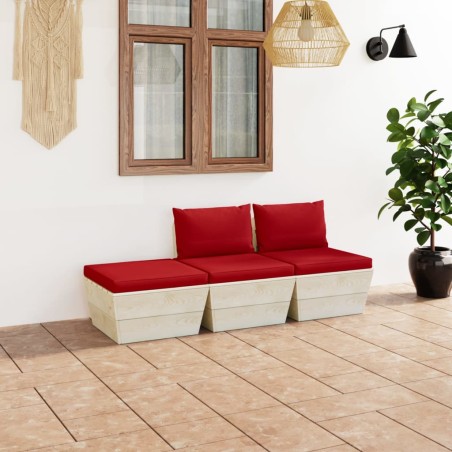 vidaXL Muebles de jardín de palets 3 pzas y cojines madera de abeto 
