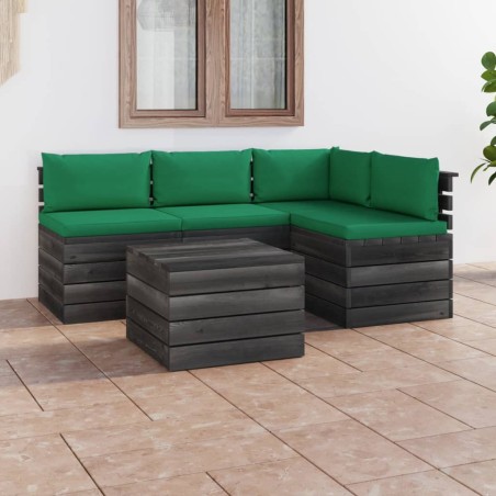 vidaXL Muebles de palés de jardín 5 piezas cojines madera maciza pino