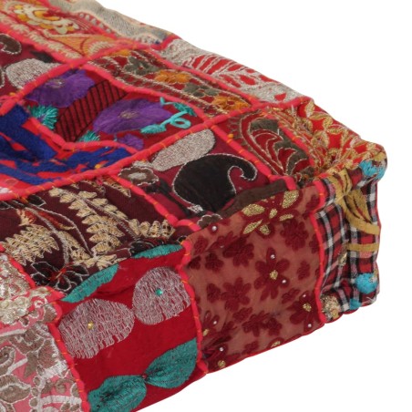 vidaXL Puf cuadrado de pachtwork algodón hecho a mano 50x50x12 cm rojo