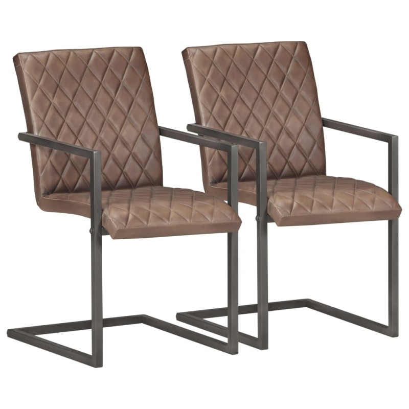 vidaXL Sillas voladizas de comedor 2 unidades cuero auténtico marrón vidaXL Sillas voladizas de comedor 2 unidades cuero auténtico marrón