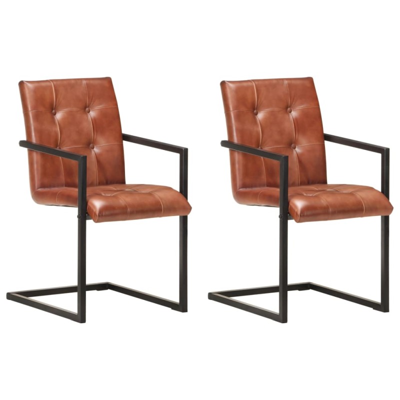 vidaXL Sillas voladizas de comedor 2 unidades cuero auténtico marrón vidaXL Sillas voladizas de comedor 2 unidades cuero auténtico marrón