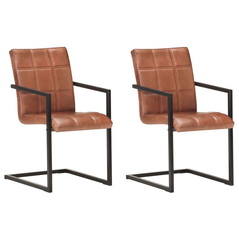 vidaXL Sillas voladizas de comedor 2 unidades cuero auténtico marrón vidaXL Sillas voladizas de comedor 2 unidades cuero auténtico marrón