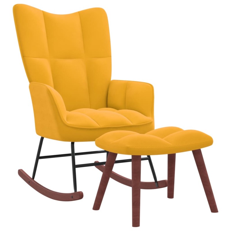 vidaXL Silla mecedora con reposapiés tela amarillo mostaza vidaXL Silla mecedora con reposapiés tela amarillo mostaza