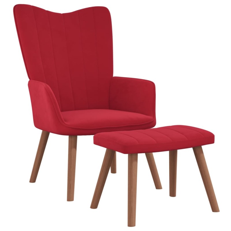 vidaXL Sillón de relax con taburete terciopelo rojo tinto vidaXL Sillón de relax con taburete terciopelo rojo tinto