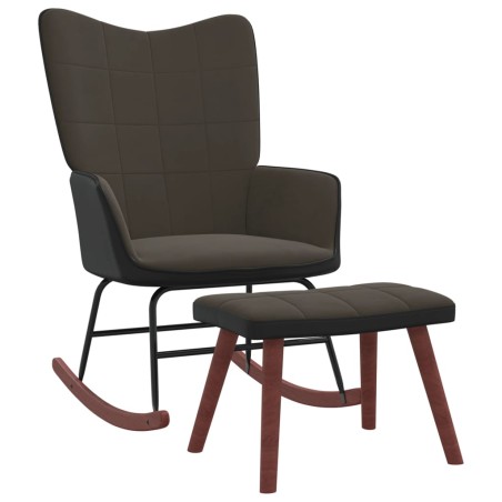 vidaXL Silla mecedora con reposapiés terciopelo y PVC gris oscuro
