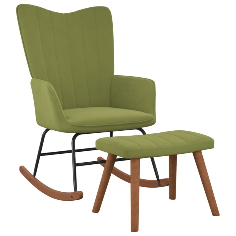 vidaXL Silla mecedora con reposapiés terciopelo verde claro vidaXL Silla mecedora con reposapiés terciopelo verde claro
