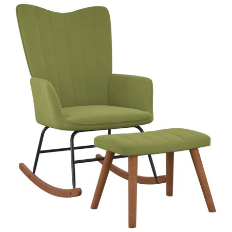 vidaXL Silla mecedora con reposapiés terciopelo verde claro
