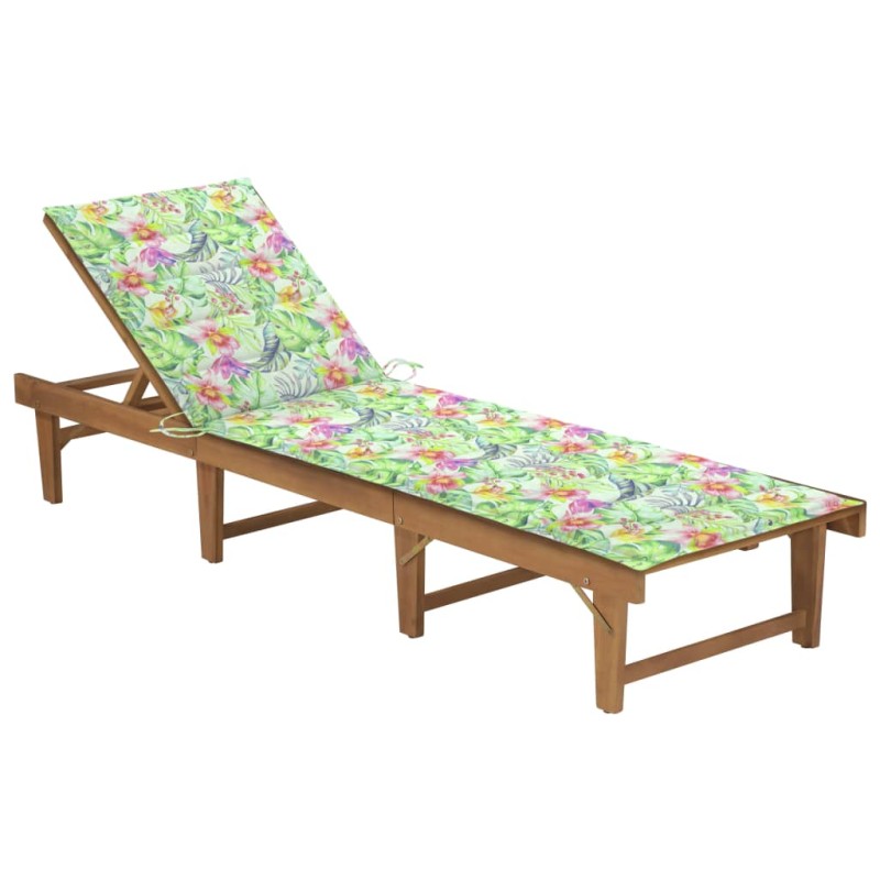 vidaXL Tumbona plegable con cojín madera maciza de acacia 