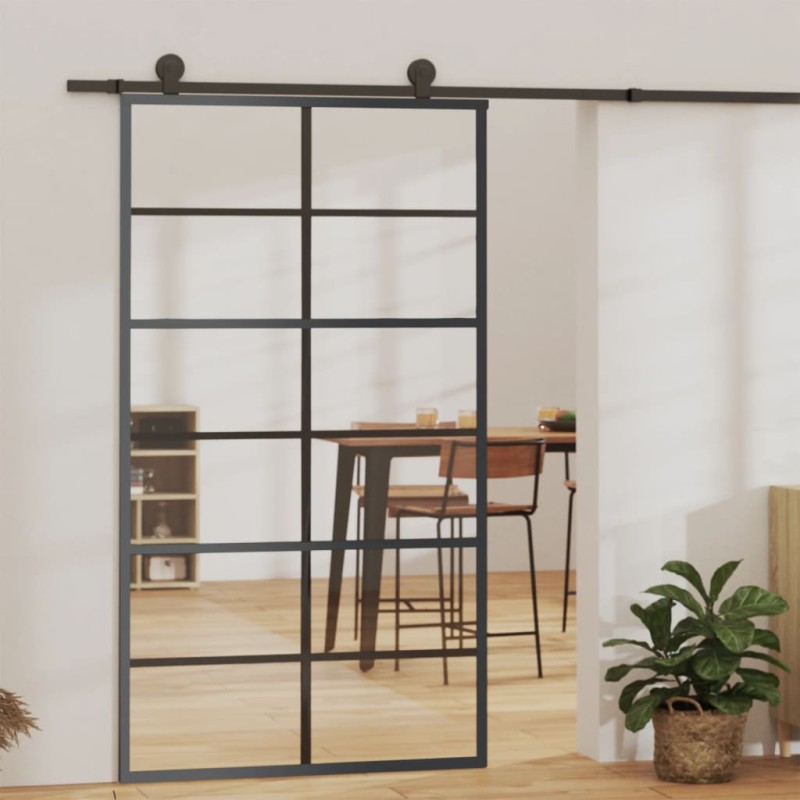 vidaXL Puerta corredera con herrajes ESG vidrio y aluminio 102x205 cm vidaXL Puerta corredera con herrajes ESG vidrio y aluminio 102x205 cm