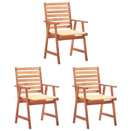 vidaXL Sillas comedor de jardín 3 uds madera maciza acacia y cojines