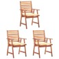 vidaXL Sillas comedor de jardín 3 uds madera maciza acacia y cojines vidaXL Sillas comedor de jardín 3 uds madera maciza acacia y cojines