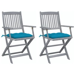 vidaXL Sillas de jardín plegables 2 uds cojines madera maciza acacia