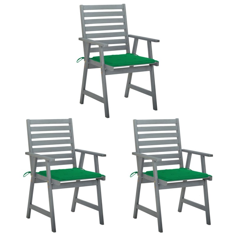 vidaXL Sillas comedor de jardín 3 uds madera maciza acacia y cojines vidaXL Sillas comedor de jardín 3 uds madera maciza acacia y cojines