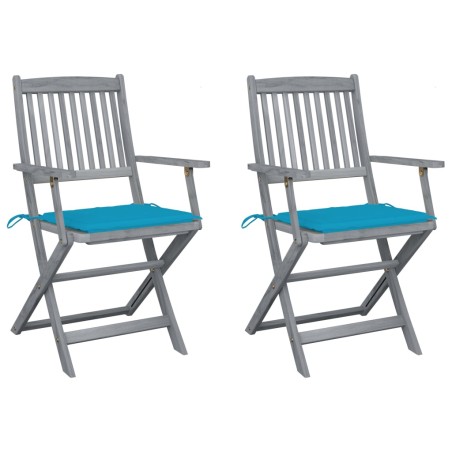 vidaXL Sillas de jardín plegables 2 uds cojines madera maciza acacia