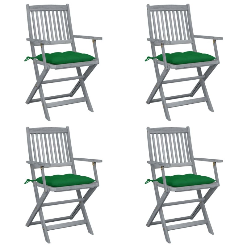 vidaXL Sillas de jardín plegables 4 uds cojines madera maciza acacia vidaXL Sillas de jardín plegables 4 uds cojines madera maciza acacia