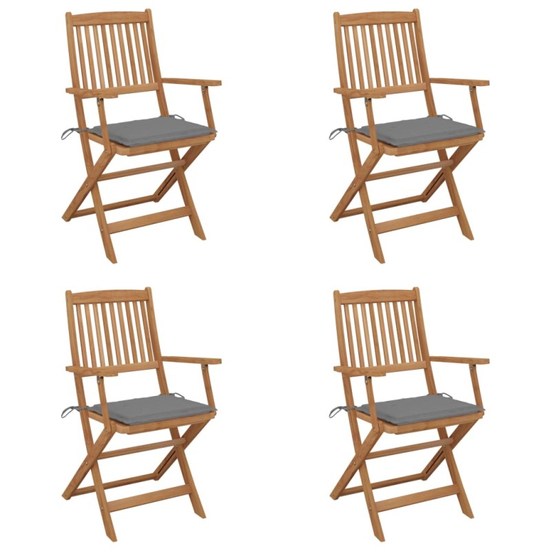 vidaXL Sillas de jardín plegables 4 uds y cojines madera maciza acacia vidaXL Sillas de jardín plegables 4 uds y cojines madera maciza acacia